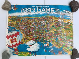 1984 Los Angeles Olympics Miller Beer Brewing Co Poster Map Vintage