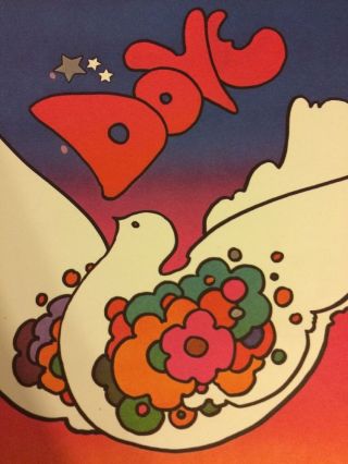 Rare Vintage Peter Max Psychedelic Art Poster 1970s Peace Love Dove Hippie Hippy 2