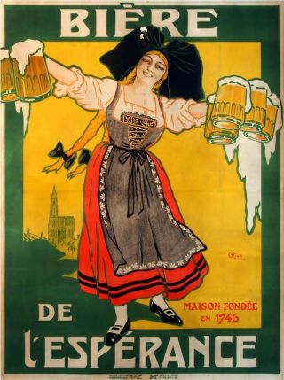 Biere De Lesperance Vintage 1913 Beer Advertising Poster Canvas Giclee 24x30 In.