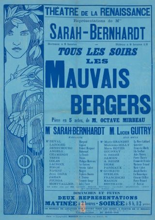 Vintage Poster Alphonse Mucha Sarah Bernhardt Mauvais Bergers 1897
