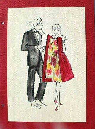 Vtg 1962 Retro Mcm Night Out Fashion Clothing Designer Sketch Drawing 43