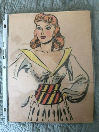 Vintage Pencil & Crayon Sketch Of Comic Strip Character By Robert Rohde