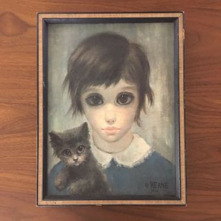 Keane Big Eyes Girl & Her Cat 1961 Print Kitschy 1961 Wall Art Mcm Mid Century
