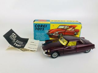 Minty Maroon Corgi Toys 259 " Le Dandy " Coupe Citroen W/ Box & Paper