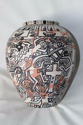 Keith Haring Felt Tip Pen On Raw Pottery Vase Signed Marked Dated 1989 27 Cm Big