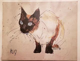 Vintage Fritz Rudolf Hug Siamese Cat Print On Canvas Mid Century Modern Mcm