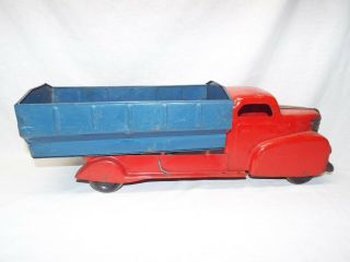 Antique / Vintage MARX Wyandotte Blue / Red Pressed Steel Dump Truck 5