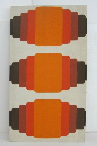 Vtg 1970s Orange Op Art Silk Screen On Fabric Stretched Canvas Wall Art 20x36