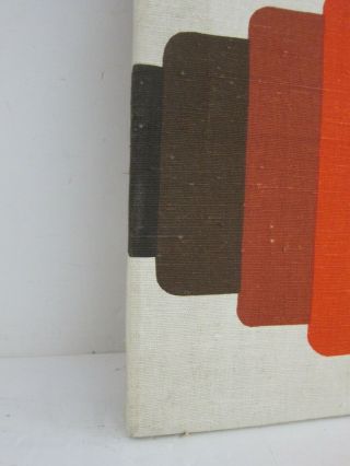 VTG 1970s Orange Op Art Silk Screen on Fabric Stretched Canvas Wall Art 20x36 4
