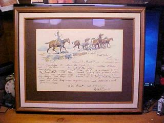 1958 Print Of Cm Russell March 12,  1919 Hand Written Letter And Painting Look