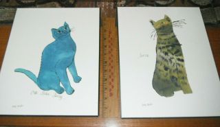 Andy Warhol Green " Sam " And " One Blue Pussy " Cats Mounted On Hardboard 2003