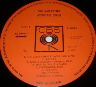 ANDWELLAS DREAM Love And Poetry LP 1969 CBS 1st Press A1/B1 EXAMPLE 5