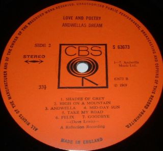 ANDWELLAS DREAM Love And Poetry LP 1969 CBS 1st Press A1/B1 EXAMPLE 6