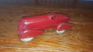 Vintage 1930s Wyandotte Boat Tail Pressed Steel Race Car White Rubber Tires 8.  5 "