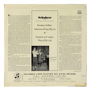 SCHUBERT MARTZY Rondeau Brillant / Fantaisie LP COLUMBIA 33CX 1372 UK ED1 1950s 2