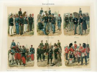 1895 Infantry Uniform Germany Russia Britain Italy France Austria - Hungary Print