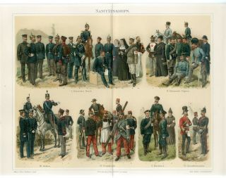 1895 Medical Military Uniform Germany Russia Britain Italy France Austria Print