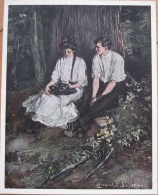 Clarence F.  Underwood/artist - Signed 1907 Print: Young Couple/lovers In The Woods