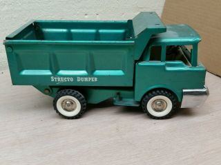 Old Vtg Structo Pressed Steel Toy Green Dumper Dump Truck Construction Toy