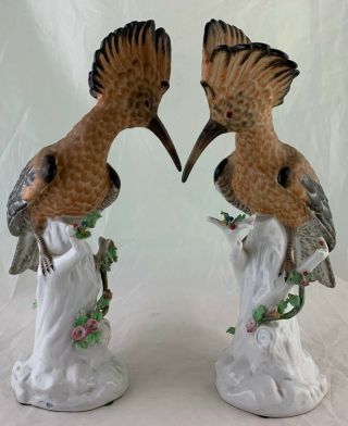 Vintage Hoopoe Bird Figurine Statue Pair Hand Painted Porcelain Pottery Rare
