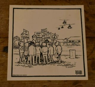 Rare 1966 Ron Cobb 7 X 7 Inch Print - Protesting - War Cartoon -
