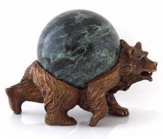 Bear Bronze Figurine Sculpture Serpentine Stone Sphere Holder Stand 6.  3 " 3.  7lb