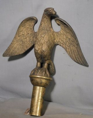 Antique Gilt Brass Bronze America Eagle Statue Figural Flagpole Finial 1885 Fine