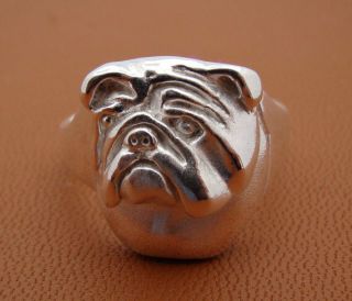 Large Sterling Silver Bulldog English Bulldog Head Study Ring