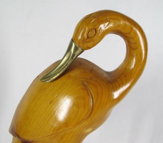 Vintage Large Carved Wood Folk Art Standing Preening Duck Billed Crane/heron Yqz