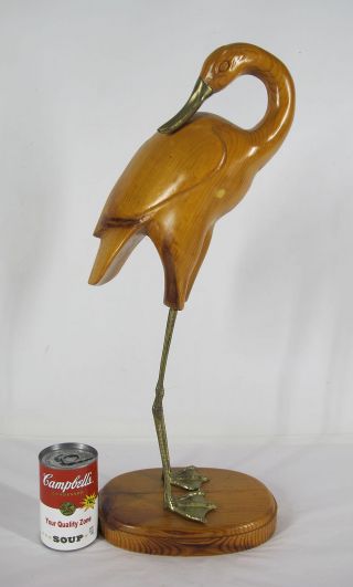 Vintage Large Carved Wood Folk Art Standing Preening Duck Billed Crane/Heron yqz 4