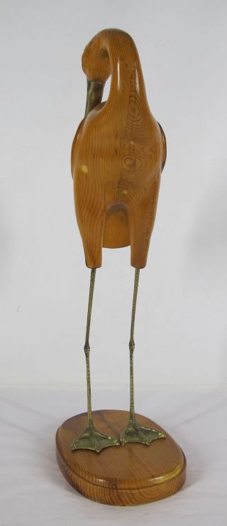 Vintage Large Carved Wood Folk Art Standing Preening Duck Billed Crane/Heron yqz 5