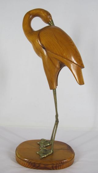 Vintage Large Carved Wood Folk Art Standing Preening Duck Billed Crane/Heron yqz 6