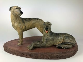 Outstanding Irish Wolfhound Dog Figurines On A Plinth,  One - Of - A - Kind