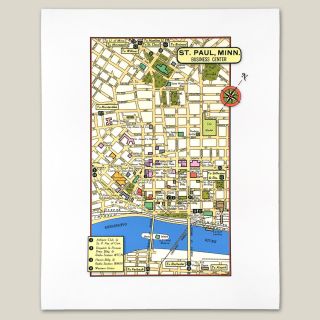 St.  Paul,  Minnesota Mn Vintage 1950s Map Print Lowertown Theaters Stores Hotels