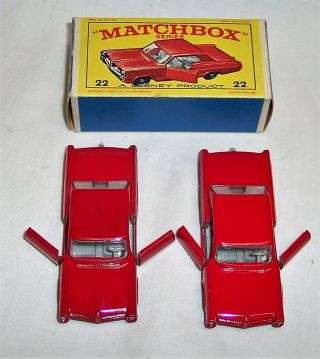 2x Matchbox Regular Wheel 22 - C Pontiac Grand Prix Light & Dark Red Diff Door Spr