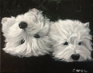 West Highland White Terrier Westie Dog Oil Painting By Artist On Canvas Ooak