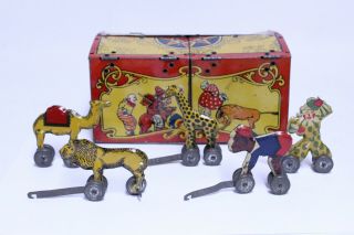 Antique Lindstrom Tin Litho Circus Wagon Cage And Figure Parts