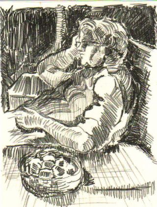 " Pensive " By Ruth Freeman Lithograph 7 1/4 " X 10 3/4 "
