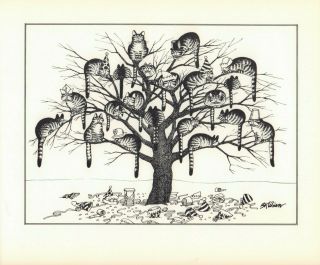 B Kliban Cats Cats In A Tree Years Vintage Funny Cat Art Print 1981