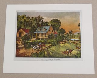 Vintage Currier And Ives American Homestead Summer Color Foil Etch Print