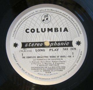 Listen to the FULL record: CLUYTENS Ravel Vol.  4 - Columbia SAX 2479 B/S - ED1 3