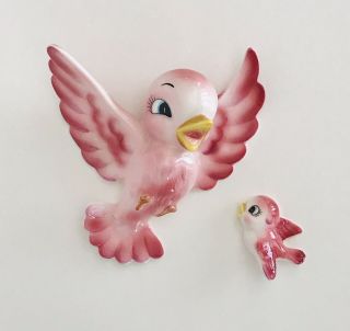 Cute Vintage Ucagco Ceramics Py Japan Sweet Mommy Bird & Baby Wall Decor