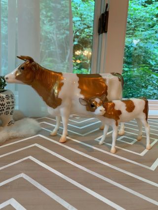 Breyer Web Sr 712234 Eldora And Sol Gold And White Holstein Cow And Calf Set