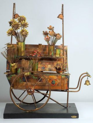 Vintage Curtis Jere C Jere Flower Cart Wagon Sculpture Brass Copper Steel Signed