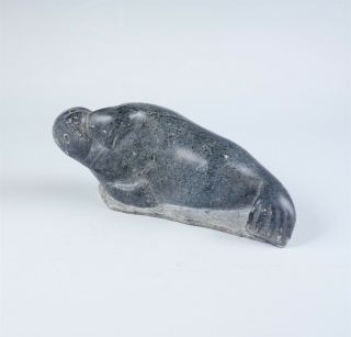Vintage 1950s/60s Inuit Stone Carving Of Figural Seal Signed Mary