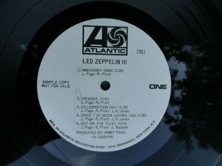 RARE 1970 LED ZEPPELIN III ATLANTIC DJ MONAURAL WHITE LABELS VINYL LP 5