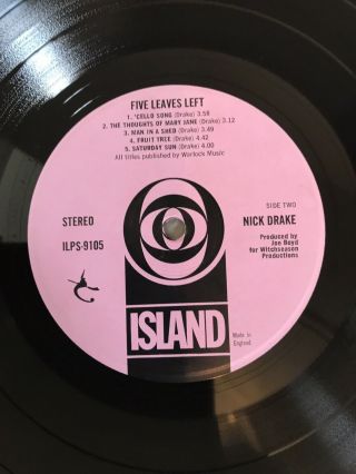 NICK DRAKE Five Leaves Left LP.  V Rare 1st UK Press 1969 Stunning 10
