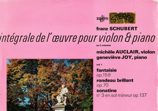 Erato Stereo Ed1 - Auclair - Schubert For Violin & Piano Vol.  1 - Vg,  /ex