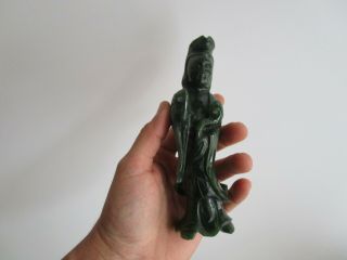 Vintage Fine Chinese Stone Jade Green Carving Statue Icon Sculpture Kwan Yin Art