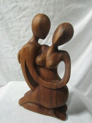 Mid Century Teak Sculpture Of Man & Woman Lovers 12 " X 7 " X 2 "